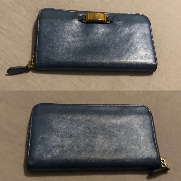 Prada Long Wallet in Merallic Blue with Brass Detail - Picture 1 of 8